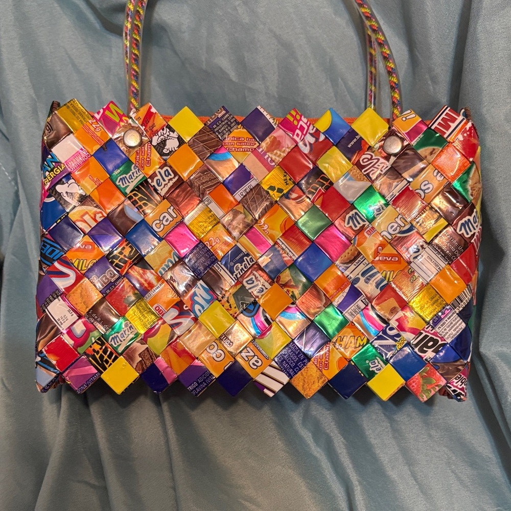 vintage handmade candy wrapper purse Multicolor Zipper Retro Cute Summer Spring - Picture 8 of 8